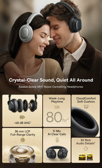 Baseus Bowie MH1 Over-Ear Headphones - 48dB ANC, LDAC Hi-Res, Bluetooth 6.0 | 80H Battery, 36mm Driver, Wireless & Wired