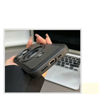 Luxury Magnetic Stand Ring Vegan Leather iPhone Case - MagSafe Compatible | Anti-Scratch Hollow Logo Cover for iPhone 12-17 Series