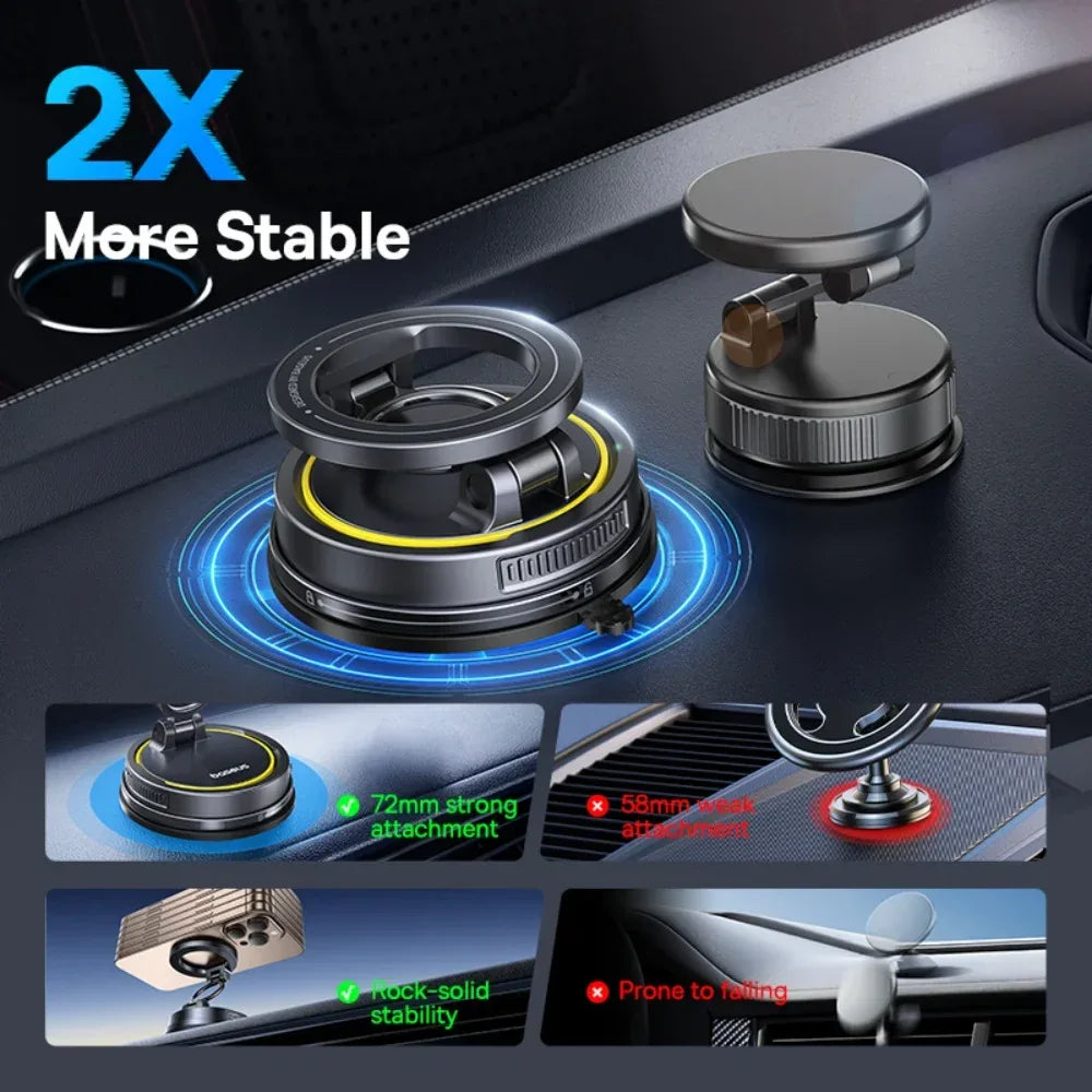 Baseus Magnetic Car Phone Holder - Vacuum Suction Cup 360° Rotation Stand | Universal Dashboard Mount for iPhone 17 & All Phones