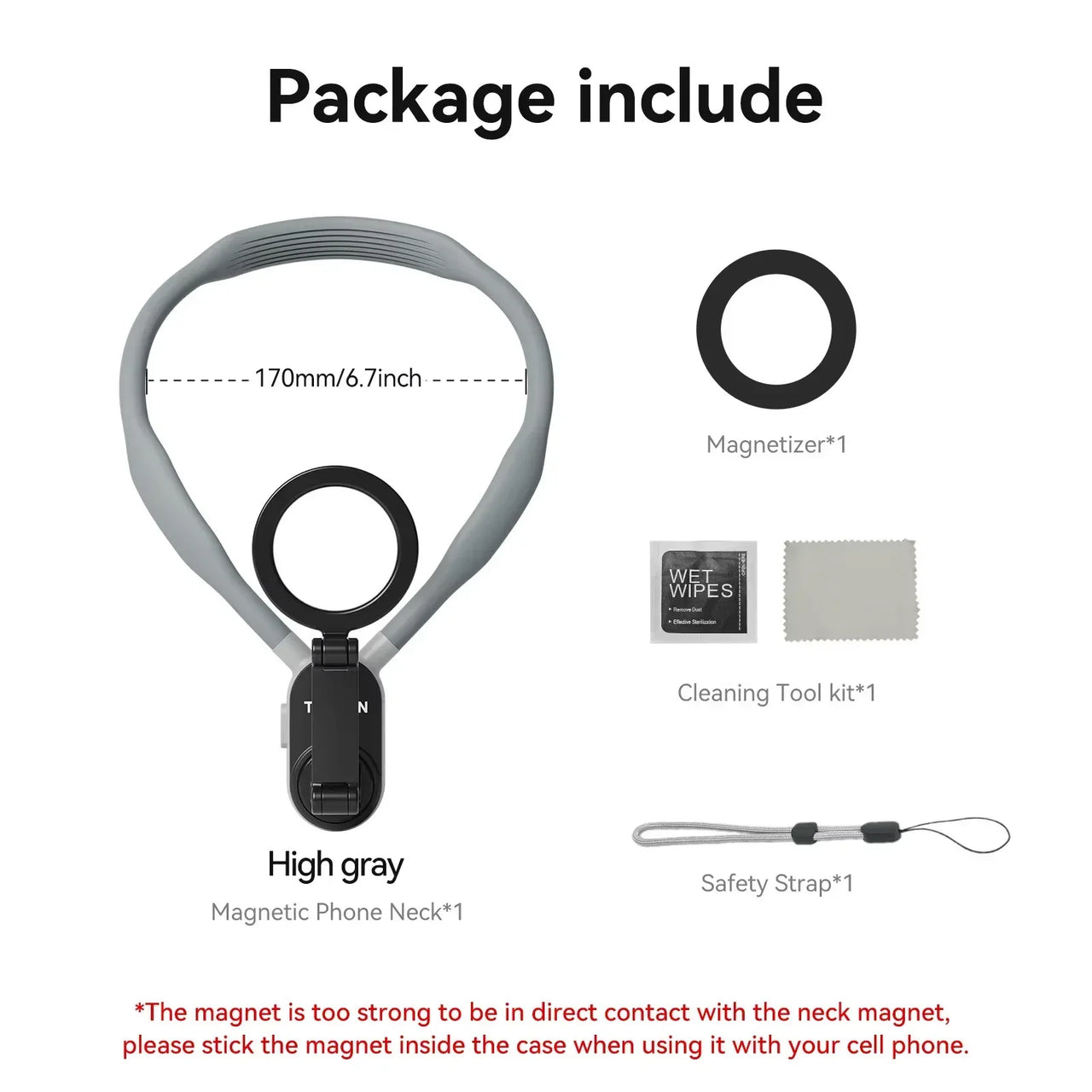 TELESIN Silicone Magnetic Quick-Release Neck Mount - Hands-Free Phone Holder for iPhone 15 14 13 12 11, Samsung, Universal Smartphones