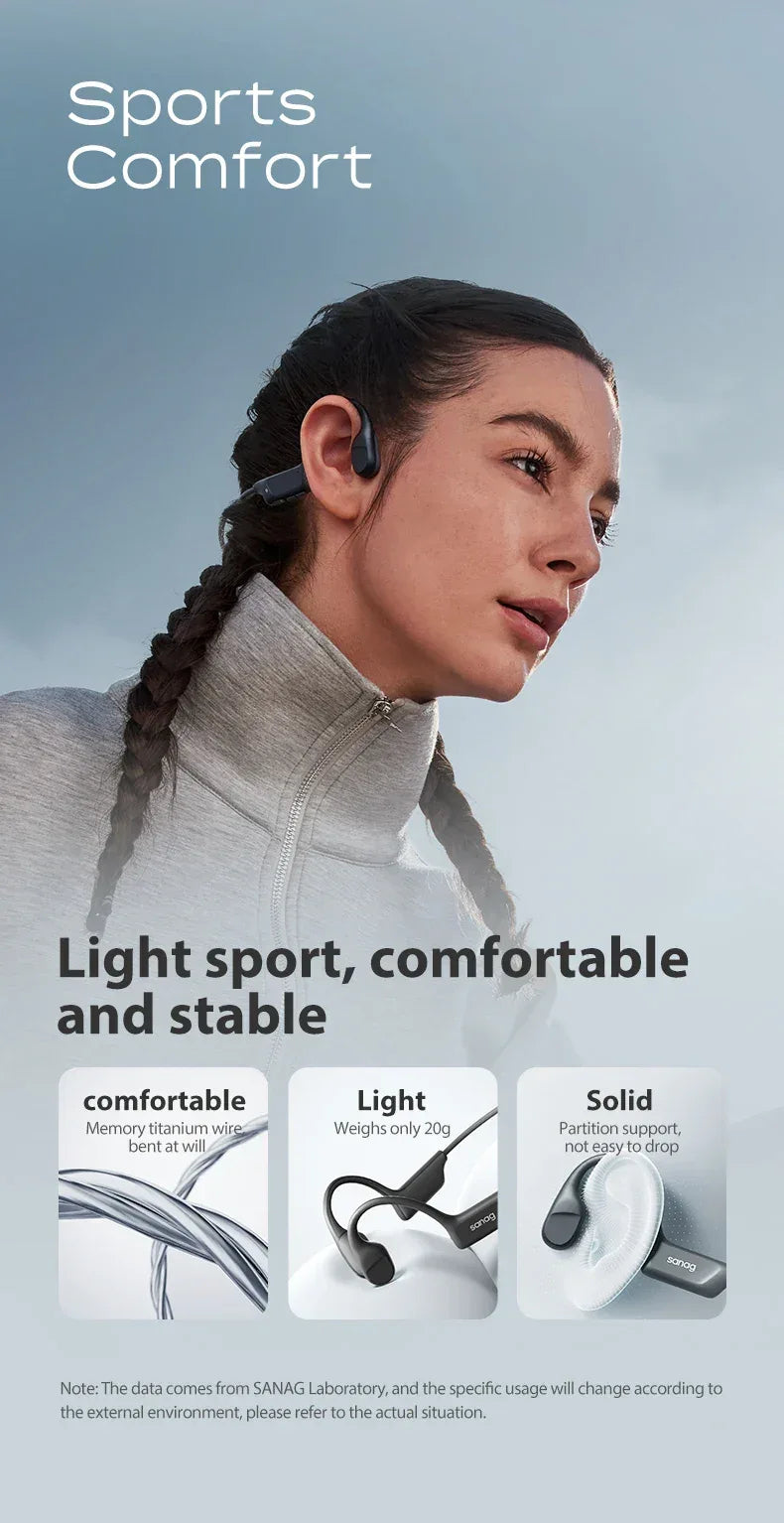 Sanag B22s Bone Conduction Headphones - Bluetooth 5.3 | 16Hr Playtime, IPX5 Waterproof, Spatial Sound, Open-Ear Sport Earphones