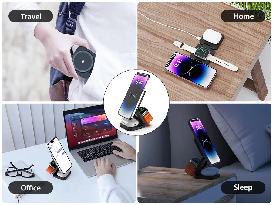 3 in 1 15W Fast Magnetic Wireless Charging Station for iPhone14 13 12 Pro/Max,Apple Watch, AirPods 3/2,Foldable Phone Hold -  by TechShopi - her, him, HomePage