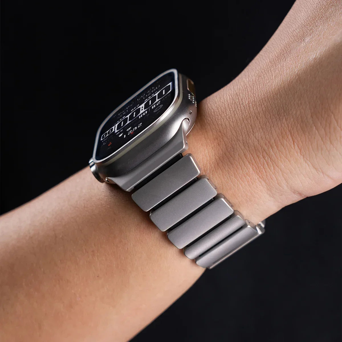 Titanium Silicone Magnetic Apple Watch Band - Luxury Metal Strap for Ultra 3/2/1 49mm, Series 11/10 46mm, Series 9/8/7 45mm, Series 6/SE/5/4 44mm, Series 3/2/1 42mm