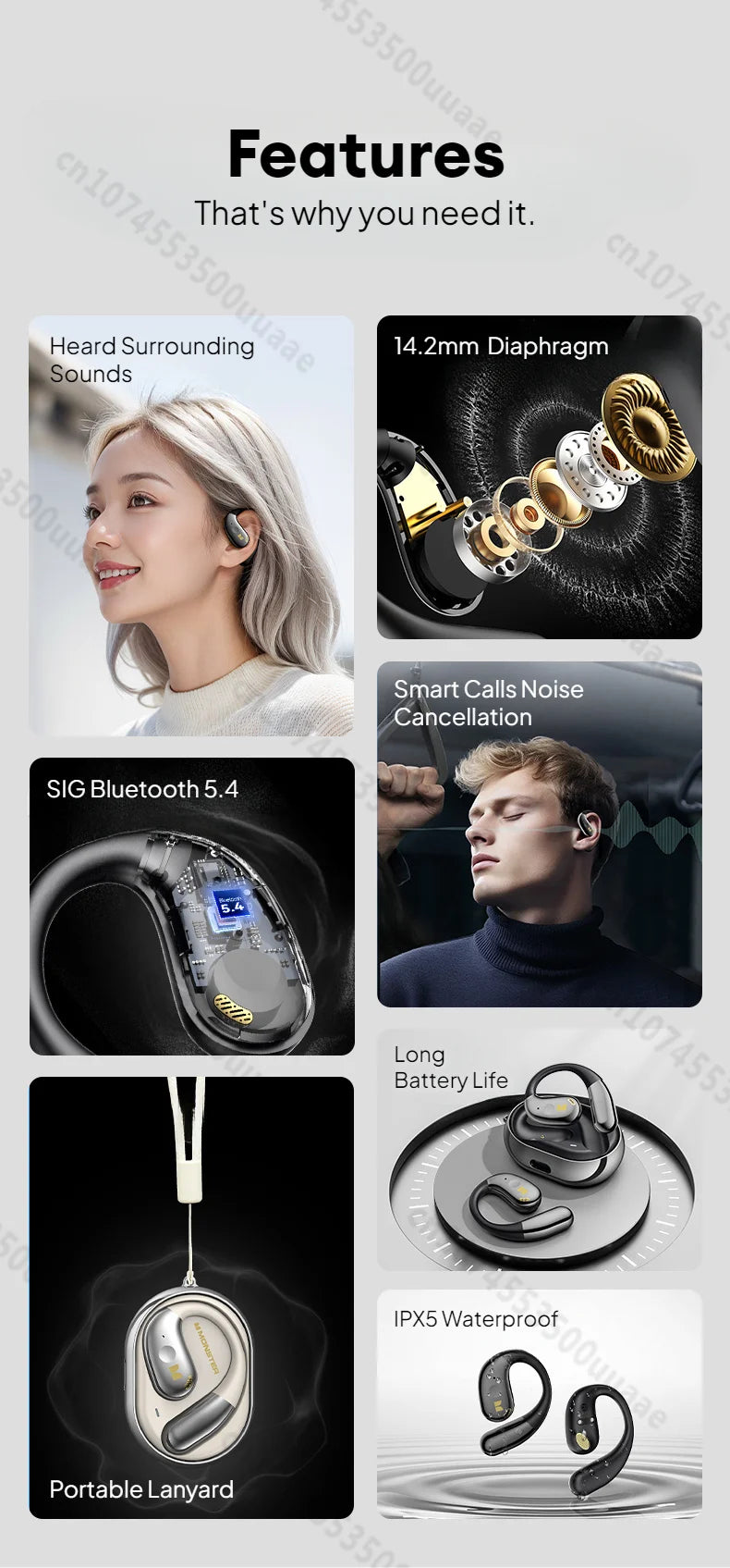 Monster AC360 Open-Ear Air Conduction Headphones - Bluetooth 5.4 | 360° Stereo OWS, 24H Battery, Waterproof Sport Wireless Headset