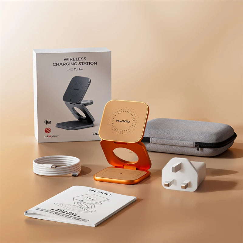 KUXIU X40 Turbo 3-in-1 Wireless Charging Stand - Qi2.2 Certified 25W Fast Charging | Foldable MagSafe Charger for iPhone, Apple Watch & AirPods