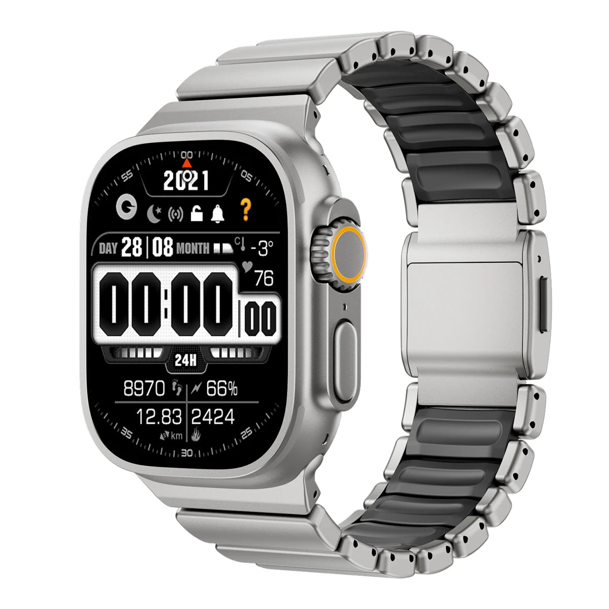 Titanium Silicone Magnetic Apple Watch Band - Luxury Metal Strap for Ultra 3/2/1 49mm, Series 11/10 46mm, Series 9/8/7 45mm, Series 6/SE/5/4 44mm, Series 3/2/1 42mm