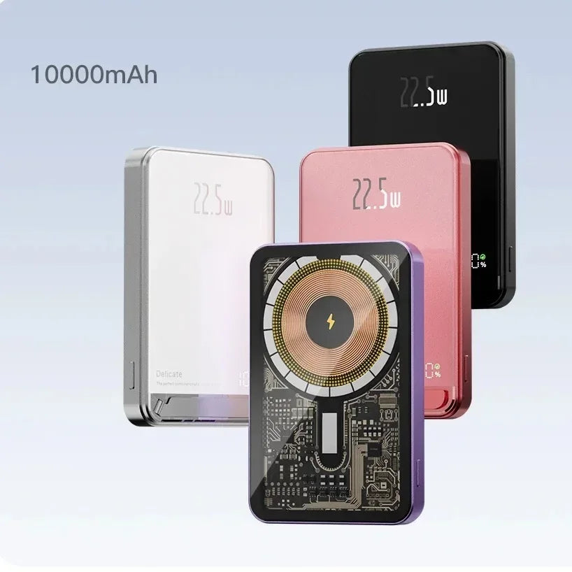 22.5W Transparent Magnetic Power Bank 10000mAh - Wireless Fast Charging | MagSafe Compatible, Digital Display, for iPhone Samsung
