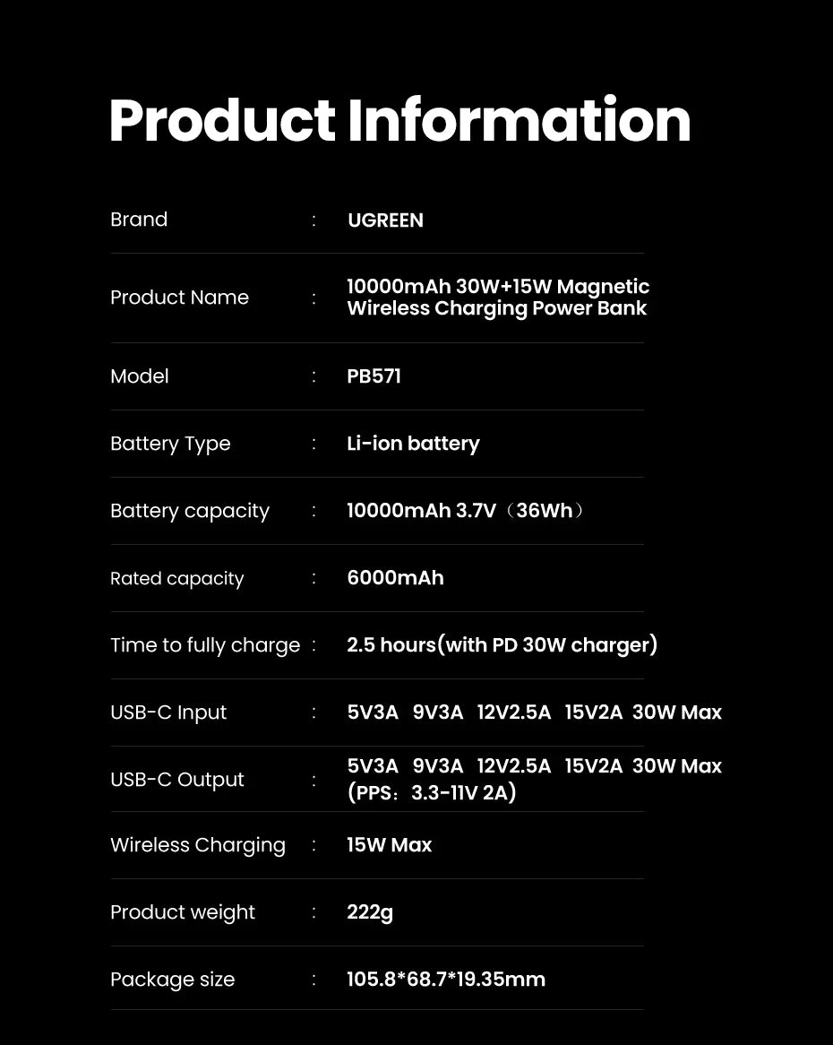 UGREEN Qi2 Magnetic Power Bank 10000mAh - 30W Fast Charging | MagSafe 15W Wireless, PD 30W USB-C, Two-Way Fast Charge, iPhone 17/16 Pro Max
