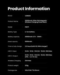 UGREEN Qi2 Magnetic Power Bank 10000mAh - 30W Fast Charging | MagSafe 15W Wireless, PD 30W USB-C, Two-Way Fast Charge, iPhone 17/16 Pro Max