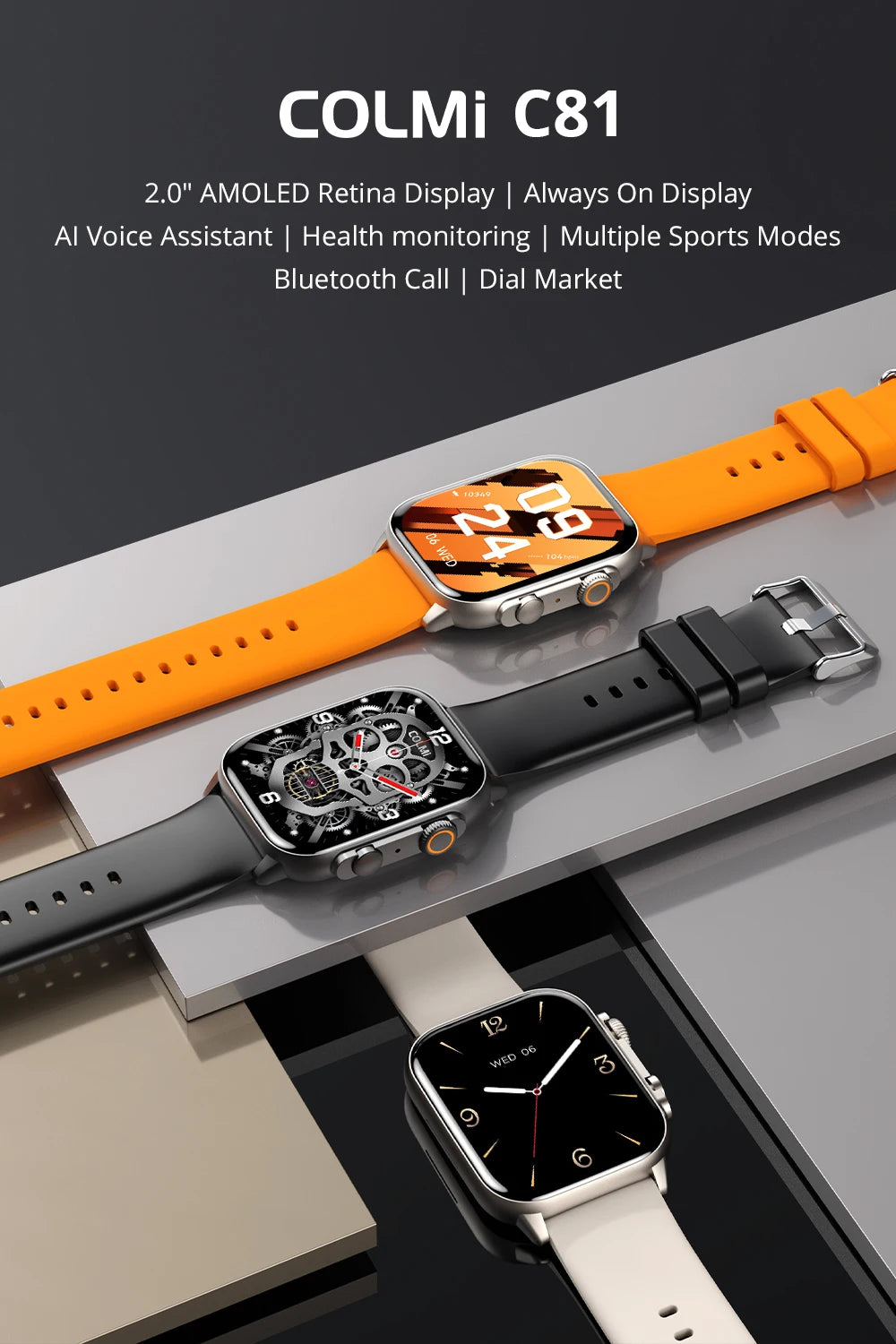 COLMI C81 Smartwatch – 2.0" AMOLED, AOD, 100 Sports Modes, Bluetooth Calling | IP68 | Men & Women