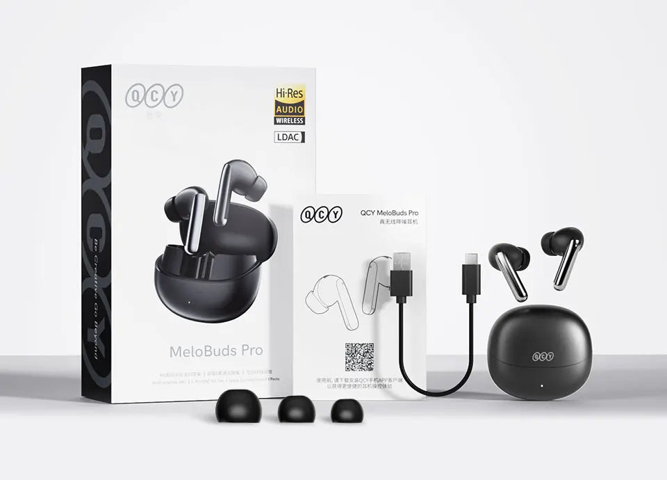 QCY MeloBuds Pro ANC Earbuds - 46dB Hybrid ANC, LDAC Hi-Res, Bluetooth 5.3 | 6-Mic, 34H Battery, In-Ear Detection, Waterproof TWS