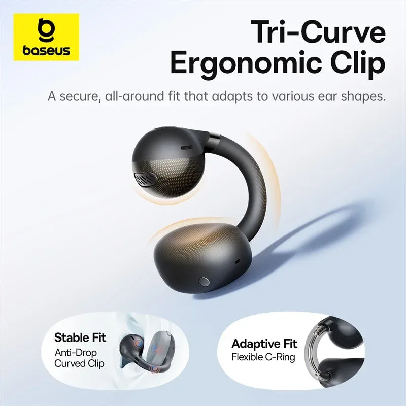 Tri-Curve Ergonomic Clip with Baseus logo on a light blue background