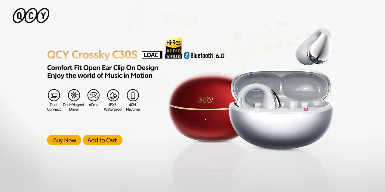 QCY Crossky C30S Open-Ear Clip-On Earbuds with LDAC