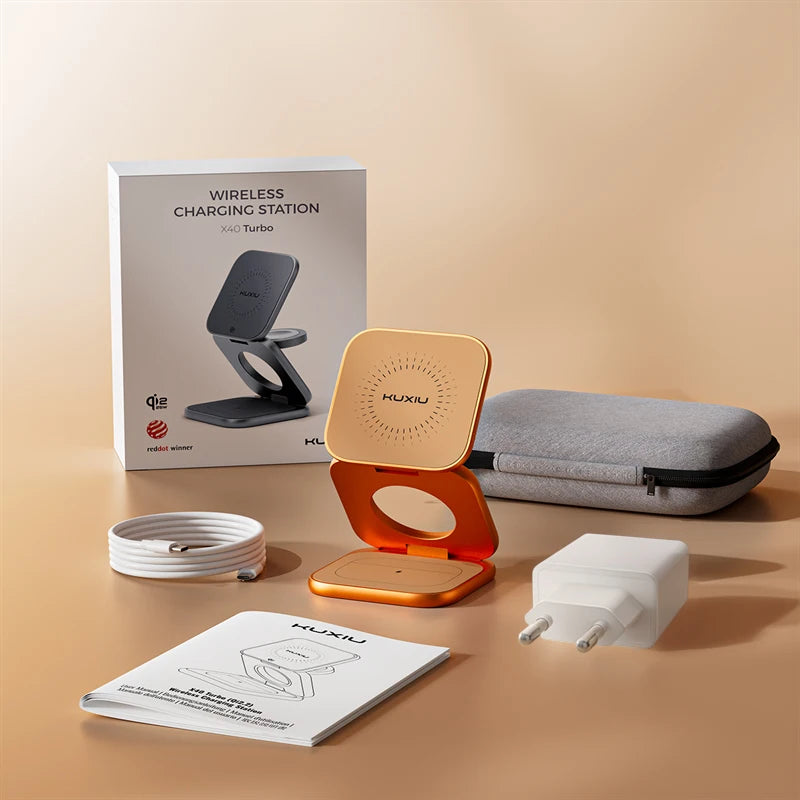 KUXIU X40 Turbo 3-in-1 Wireless Charging Stand - Qi2.2 Certified 25W Fast Charging | Foldable MagSafe Charger for iPhone, Apple Watch & AirPods