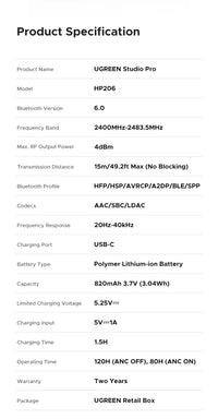 UGREEN Studio Pro Hybrid ANC Headphones - 48dB Noise Cancelling, LDAC Hi-Res, 120H Battery | 5 Drivers, NFC, Memory Foam, Detachable Cable