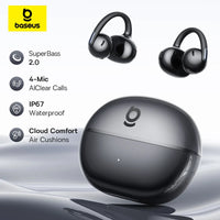 Baseus Bowie MC2 AIR Clip-on TWS Earbuds - Bluetooth 6.0 | 4-Mic ENC, 4 Drivers, Open-Ear Ear Clip, Waterproof Sport Wireless Earphones