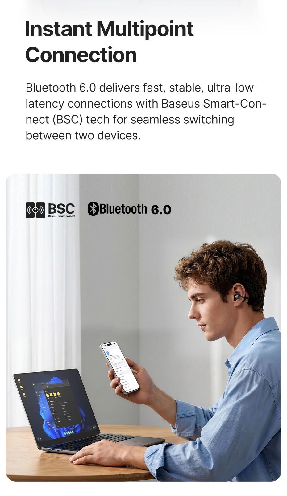 Baseus Bowie MC2 AIR Clip-on TWS Earbuds - Bluetooth 6.0 | 4-Mic ENC, 4 Drivers, Open-Ear Ear Clip, Waterproof Sport Wireless Earphones