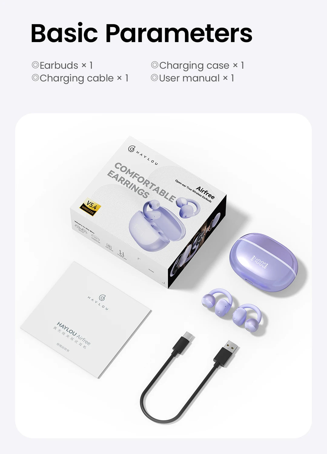 HAYLOU AirFree Ear Clip Earphones - Bluetooth 5.4 | AI Noise Reduction, 28H Battery, 360° Spatial Audio, Smart LED Display