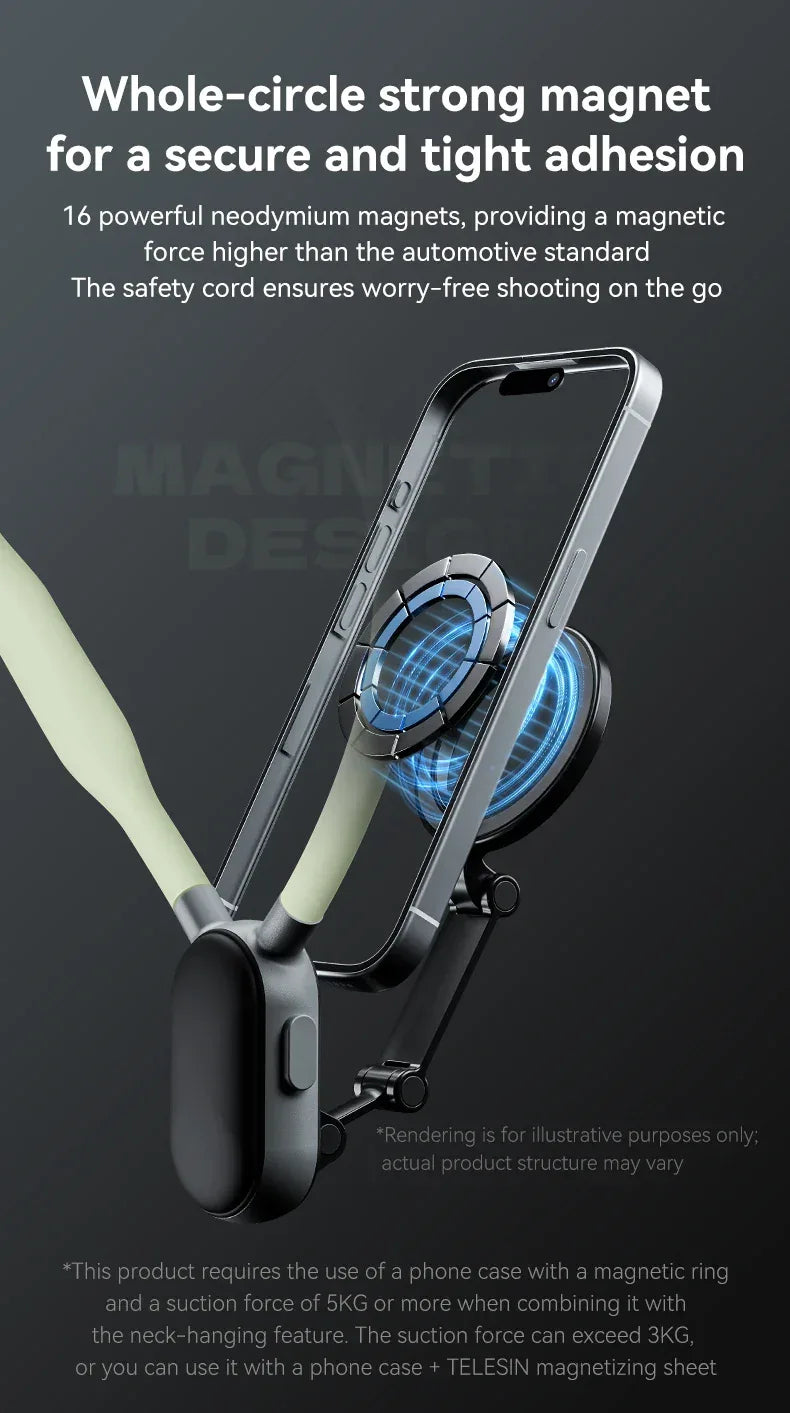 TELESIN Silicone Magnetic Quick-Release Neck Mount - Hands-Free Phone Holder for iPhone 15 14 13 12 11, Samsung, Universal Smartphones