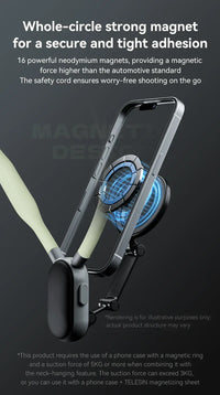 TELESIN Silicone Magnetic Quick-Release Neck Mount - Hands-Free Phone Holder for iPhone 15 14 13 12 11, Samsung, Universal Smartphones