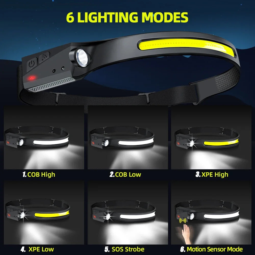🔦 LumiBeam™ 230° LED Headlamp – Rechargeable Wide-Angle COB Light for Camping, Running & Work
