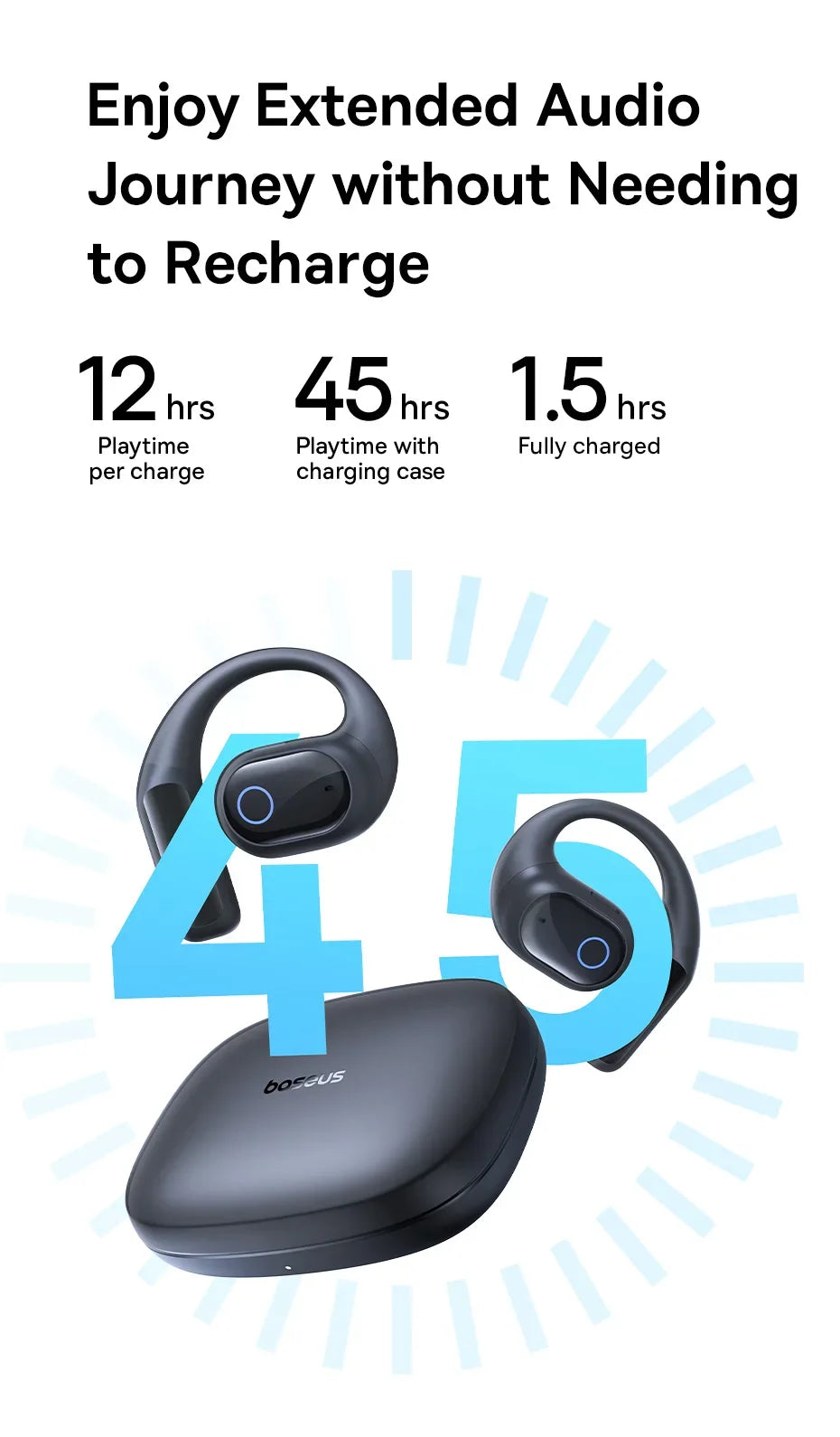Baseus Eli 10i Fit Open-Ear Air Conduction Earphones - Bluetooth 5.4 | 45Hr Battery, IP54 Waterproof, Dual Connection Sport Earbuds