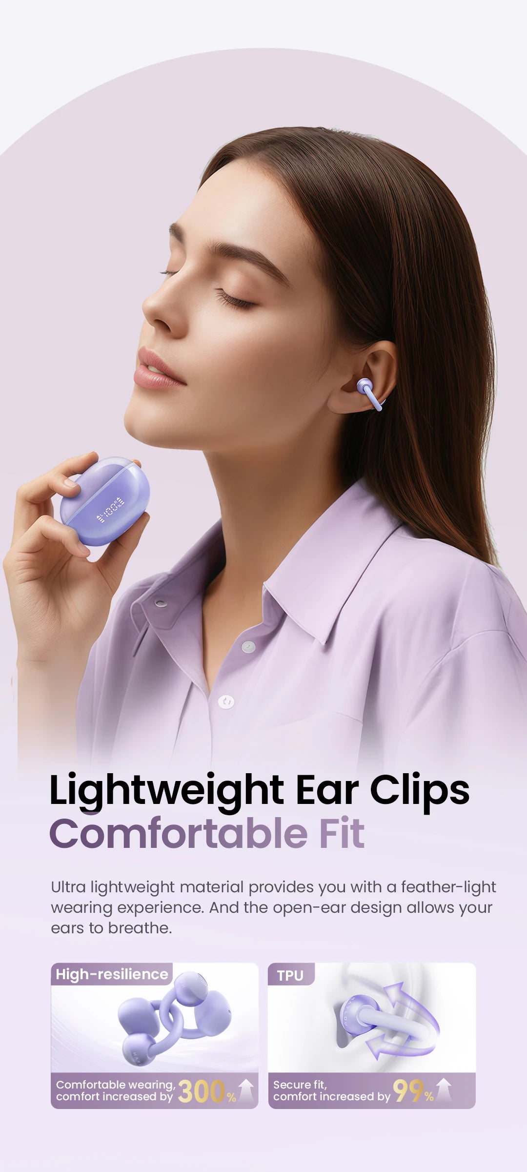 HAYLOU AirFree Ear Clip Earphones - Bluetooth 5.4 | AI Noise Reduction, 28H Battery, 360° Spatial Audio, Smart LED Display