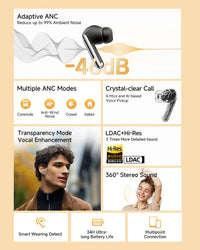 QCY MeloBuds Pro ANC Earbuds - 46dB Hybrid ANC, LDAC Hi-Res, Bluetooth 5.3 | 6-Mic, 34H Battery, In-Ear Detection, Waterproof TWS