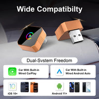 CarPlay Wireless Adapter 2-in-1 - Cable to Wireless Converter for iPhone & Android Auto | Mini USB Design Plug & Play