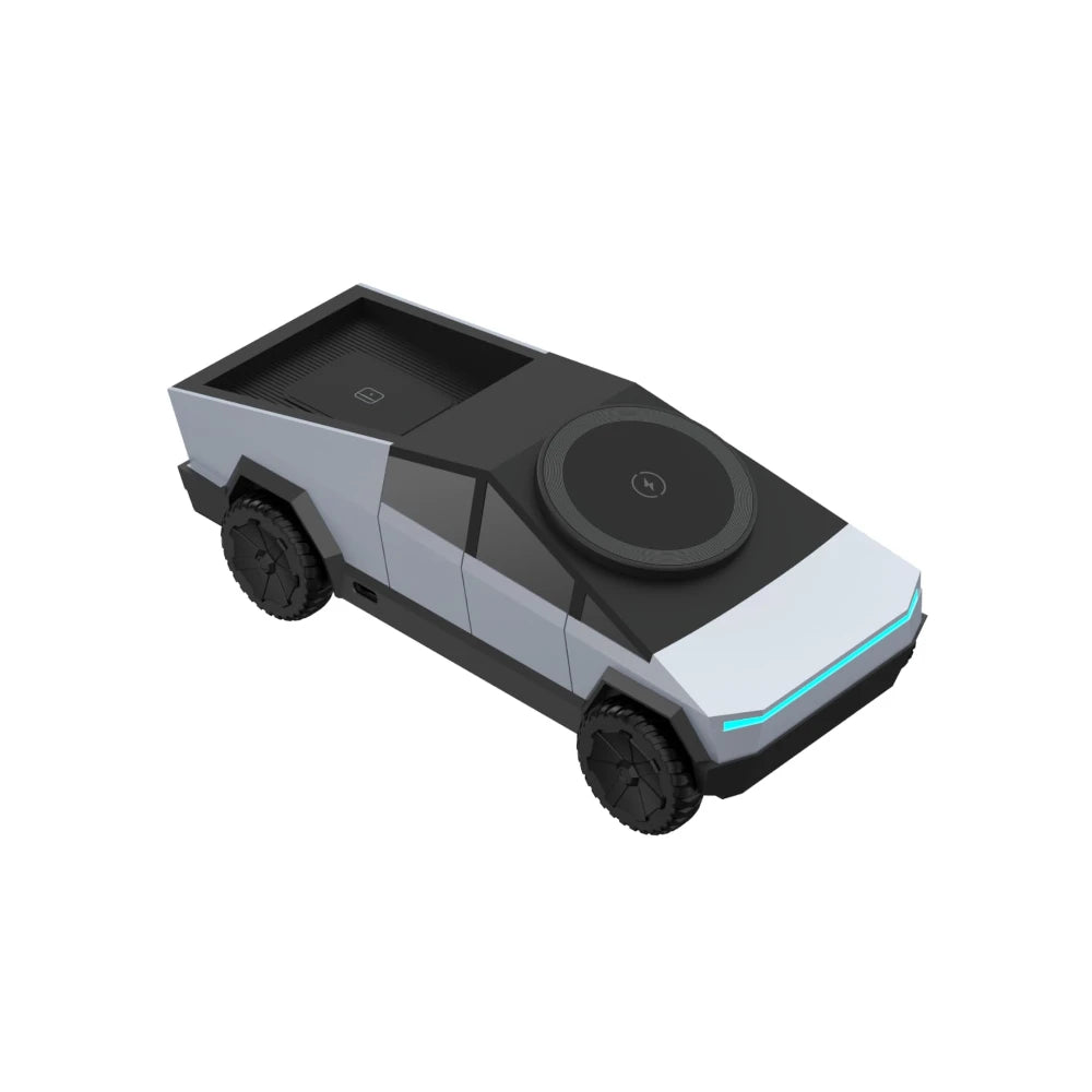 CyberDock™ Qi2 3-in-1 Wireless Charging Station - 15W Fast Charge for iPhone 16 15 14 Pro Max, Apple Watch & AirPods | Cybertruck-Inspired Design