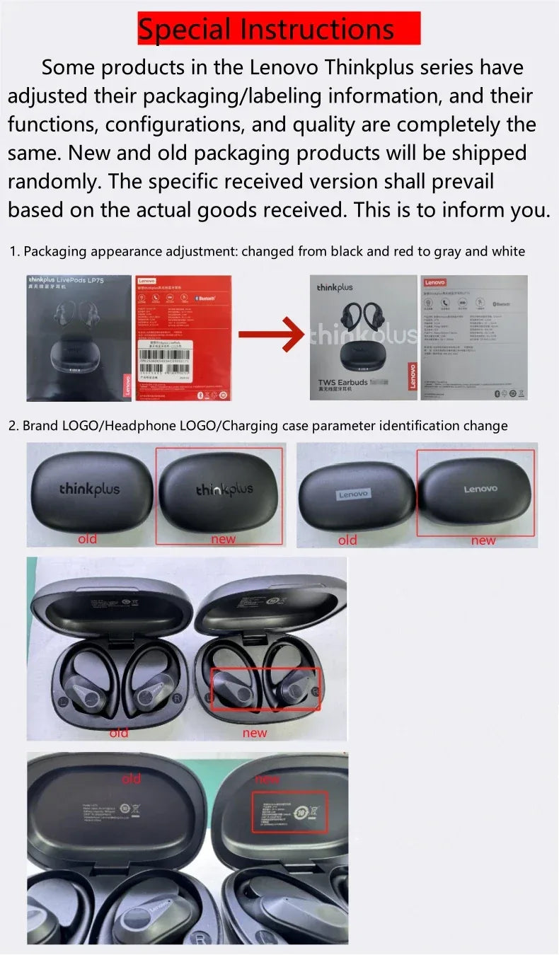 Lenovo LP75 Sports TWS Earphones - Bluetooth 5.3 | ANC, HiFi Stereo, LED Display, Waterproof with Mic & Button Control