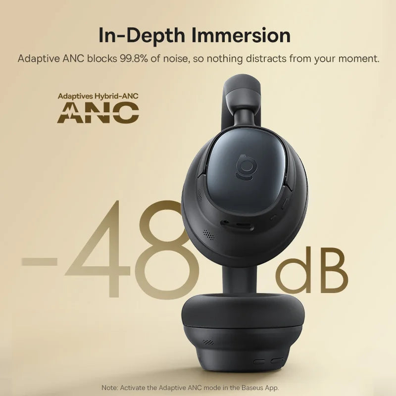Baseus Bowie MH1 Over-Ear Headphones - 48dB ANC, LDAC Hi-Res, Bluetooth 6.0 | 80H Battery, 36mm Driver, Wireless & Wired