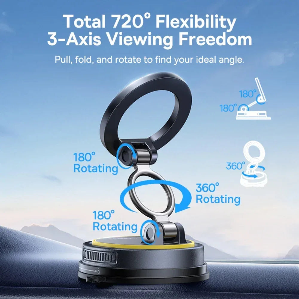 Baseus Magnetic Car Phone Holder - Vacuum Suction Cup 360° Rotation Stand | Universal Dashboard Mount for iPhone 17 & All Phones