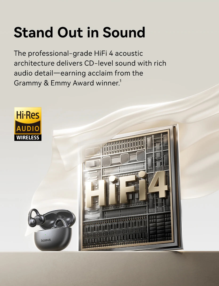 Baseus MC1 Pro Open-Ear Clip Wireless Earbuds - Bluetooth 6.0 Hi-Res | 4-Mic ENC, 40Hr Battery, Waterproof TWS Headphones