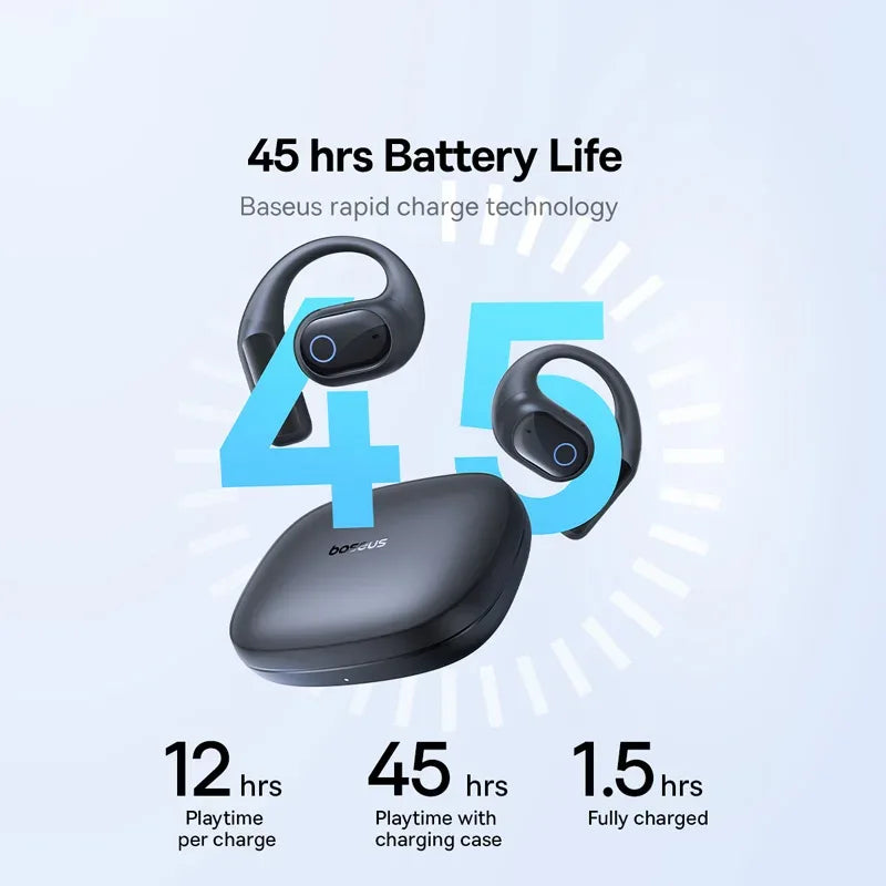 Baseus Eli 10i Fit Open-Ear Air Conduction Earphones - Bluetooth 5.4 | 45Hr Battery, IP54 Waterproof, Dual Connection Sport Earbuds