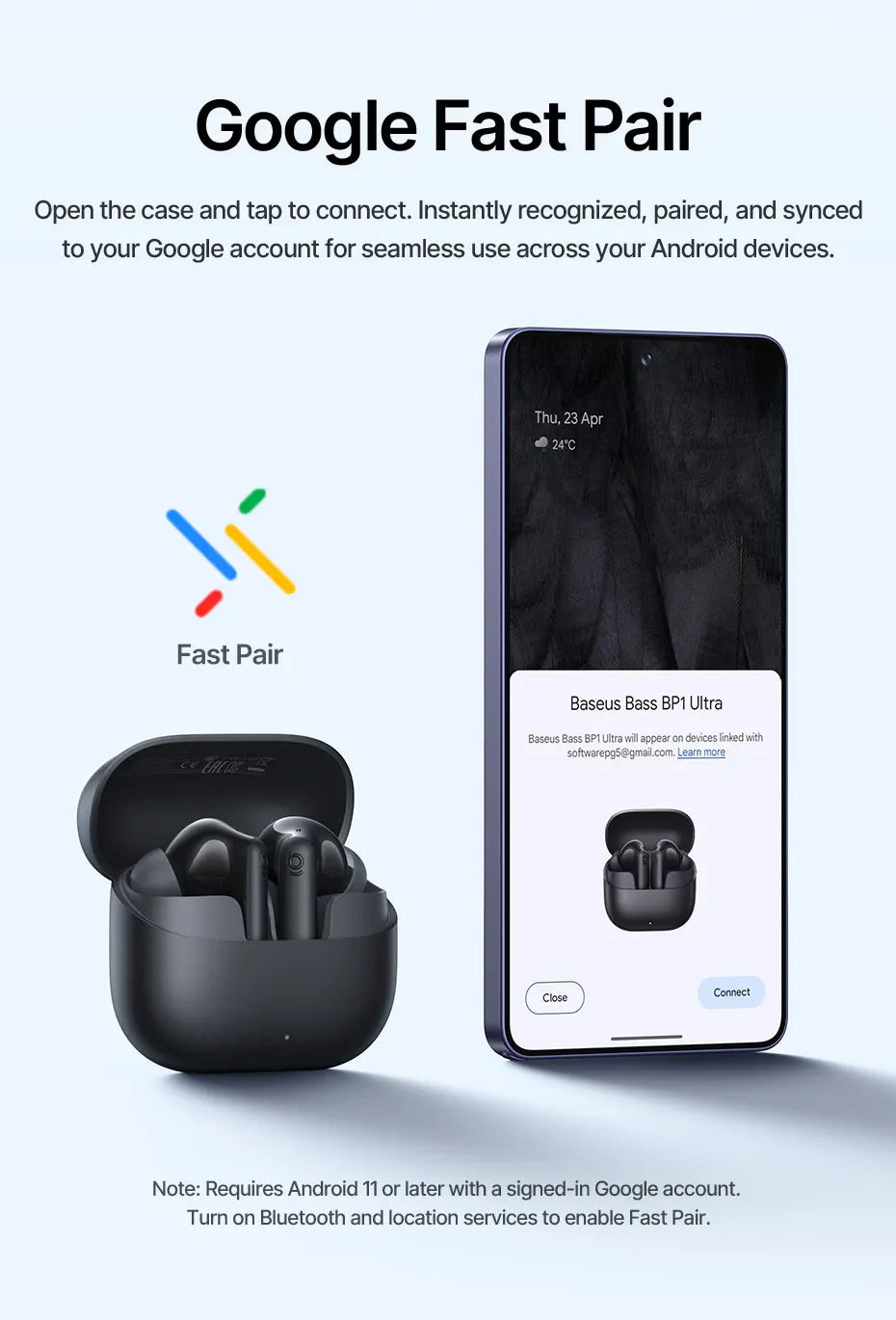 Baseus Bass EP10 Ultra ANC Earbuds - 55dB Noise Reduction, LDAC Hi-Res, Bluetooth 6.0 | 65H Battery, 6-Mic AI ENC, Powerful Bass, Waterproof TWS