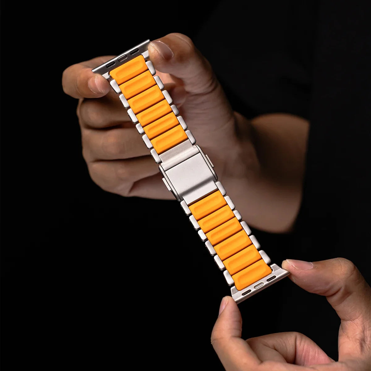 Titanium Silicone Magnetic Apple Watch Band - Luxury Metal Strap for Ultra 3/2/1 49mm, Series 11/10 46mm, Series 9/8/7 45mm, Series 6/SE/5/4 44mm, Series 3/2/1 42mm