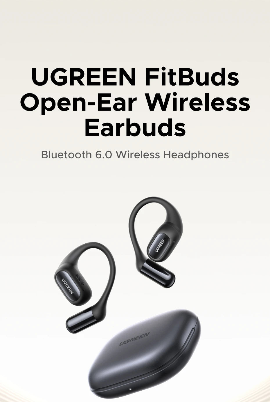 UGREEN FitBuds Open-Ear Earphones - Bluetooth 6.0 Ear-Hook TWS | Spatial Audio, 30H Battery, USB-C, Metal & Silicone Build