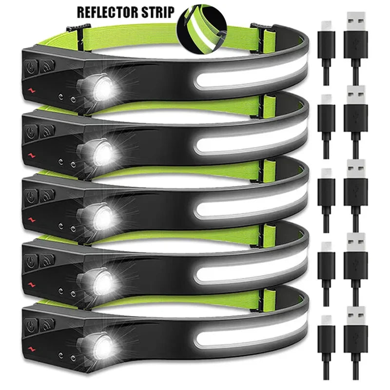 🔦 LumiBeam™ 230° LED Headlamp – Rechargeable Wide-Angle COB Light for Camping, Running & Work