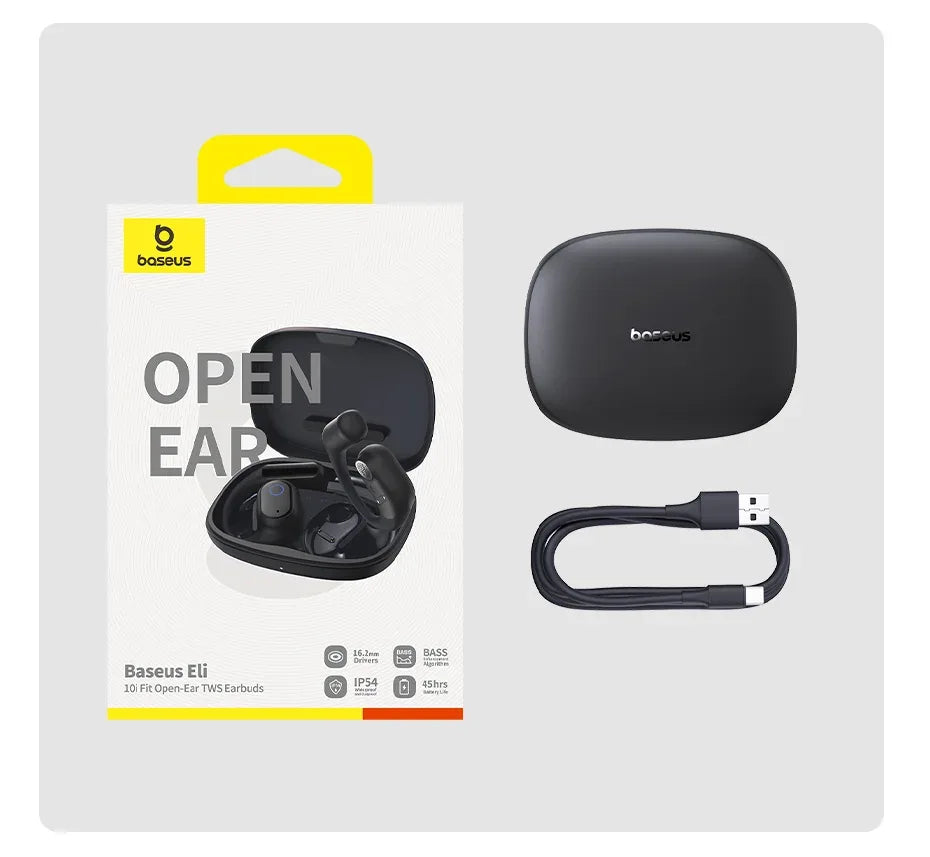 Baseus Eli 10i Fit Open-Ear Air Conduction Earphones - Bluetooth 5.4 | 45Hr Battery, IP54 Waterproof, Dual Connection Sport Earbuds