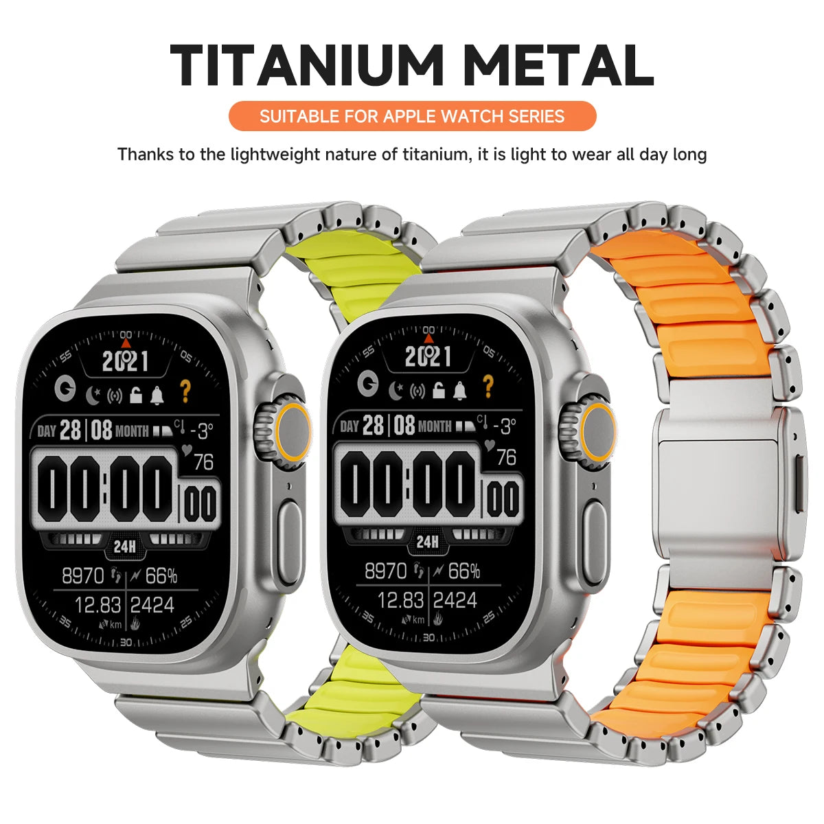 Titanium Silicone Magnetic Apple Watch Band - Luxury Metal Strap for Ultra 3/2/1 49mm, Series 11/10 46mm, Series 9/8/7 45mm, Series 6/SE/5/4 44mm, Series 3/2/1 42mm