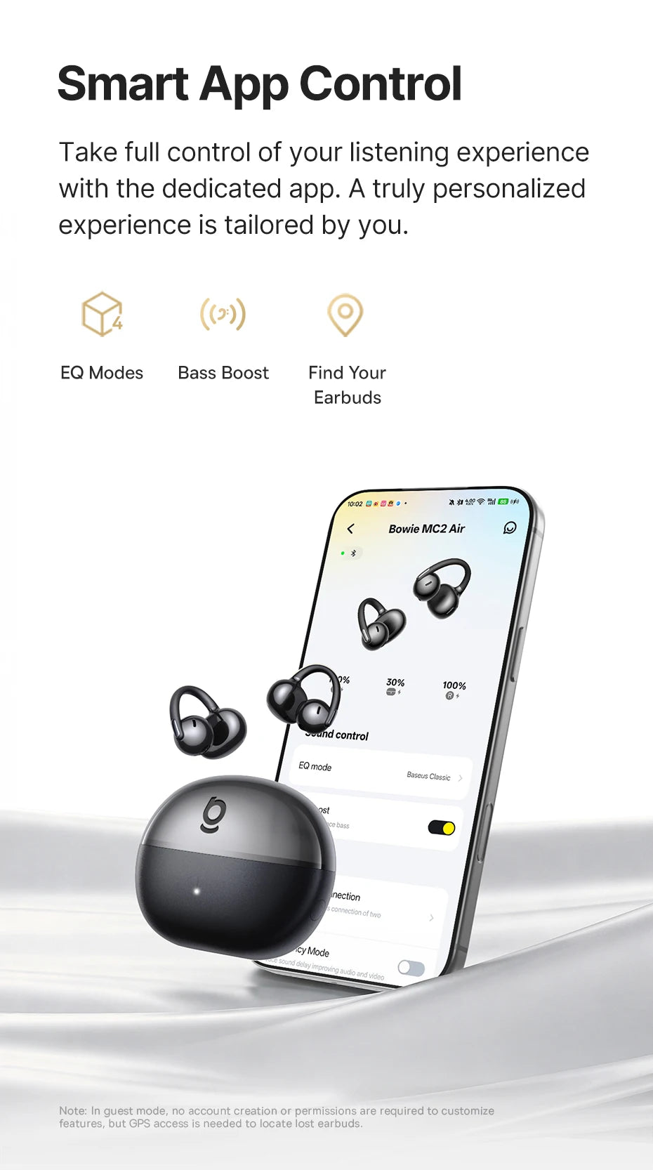 Baseus Bowie MC2 AIR Clip-on TWS Earbuds - Bluetooth 6.0 | 4-Mic ENC, 4 Drivers, Open-Ear Ear Clip, Waterproof Sport Wireless Earphones