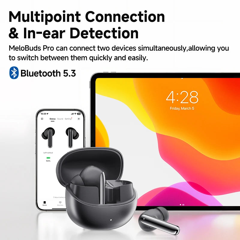 QCY MeloBuds Pro ANC Earbuds - 46dB Hybrid ANC, LDAC Hi-Res, Bluetooth 5.3 | 6-Mic, 34H Battery, In-Ear Detection, Waterproof TWS