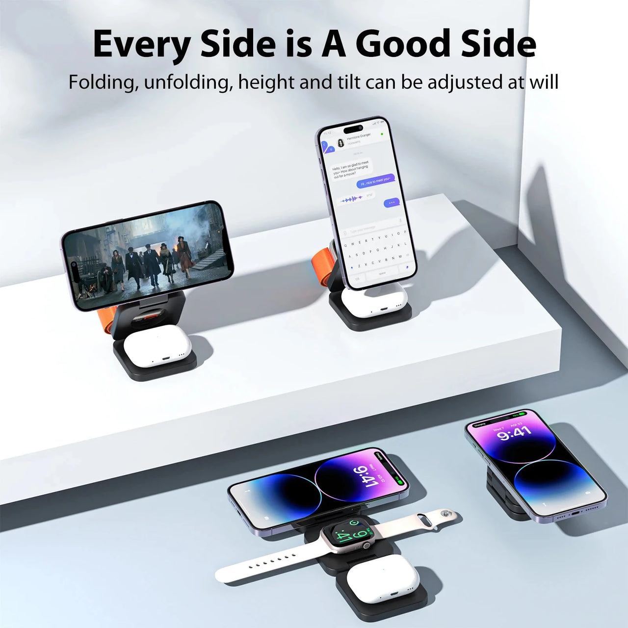 3 in 1 15W Fast Magnetic Wireless Charging Station for iPhone14 13 12 Pro/Max,Apple Watch, AirPods 3/2,Foldable Phone Hold -  by TechShopi - her, him, HomePage