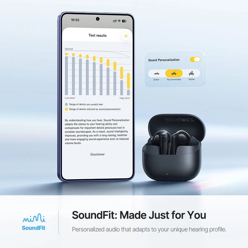Baseus Bass EP10 Ultra ANC Earbuds - 55dB Noise Reduction, LDAC Hi-Res, Bluetooth 6.0 | 65H Battery, 6-Mic AI ENC, Powerful Bass, Waterproof TWS