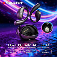 Monster AC360 Open-Ear Air Conduction Headphones - Bluetooth 5.4 | 360° Stereo OWS, 24H Battery, Waterproof Sport Wireless Headset