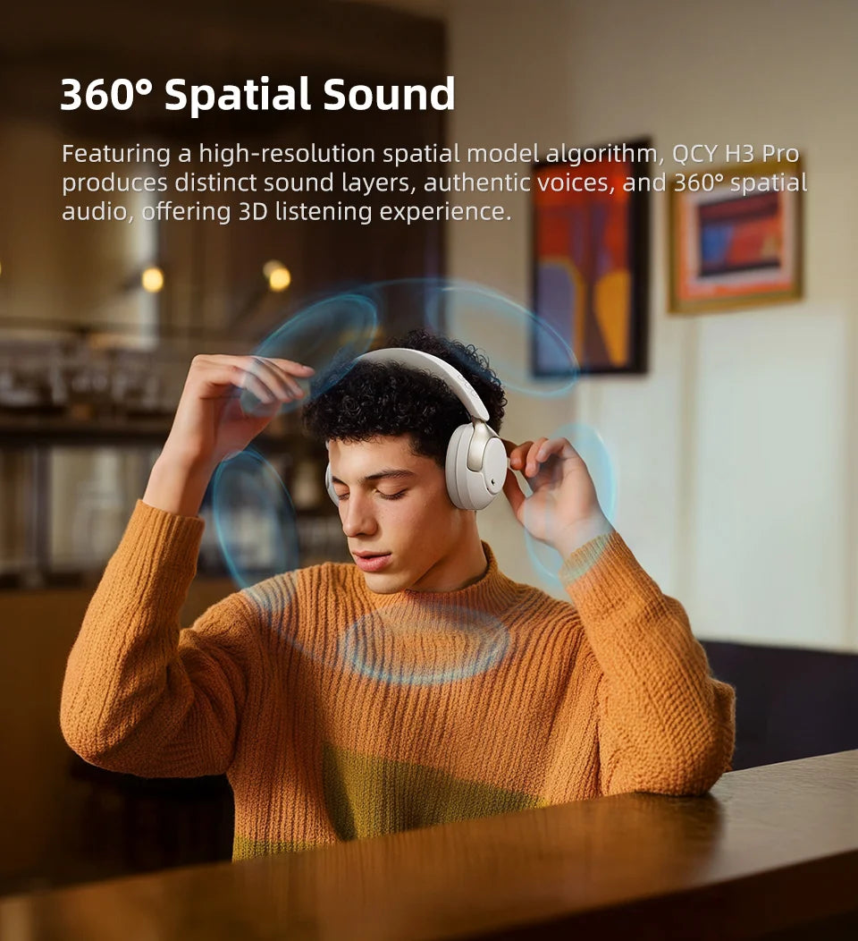 QCY H3 Pro ANC Over-Ear Headphones - 50dB ANC, LDAC Hi-Res, 3D Spatial Audio, Bluetooth 5.4 | 60H Battery, 3-Mic ENC, Wireless & Wired