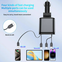 4-in-1 PD30W Car Fast Charger with Retractable Cables - USB Type-C Power Adapter | 120W Max with Roof Starlight for iOS & Android