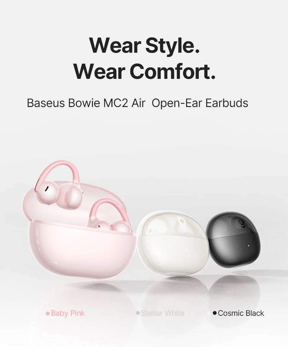 Baseus Bowie MC2 AIR Clip-on TWS Earbuds - Bluetooth 6.0 | 4-Mic ENC, 4 Drivers, Open-Ear Ear Clip, Waterproof Sport Wireless Earphones