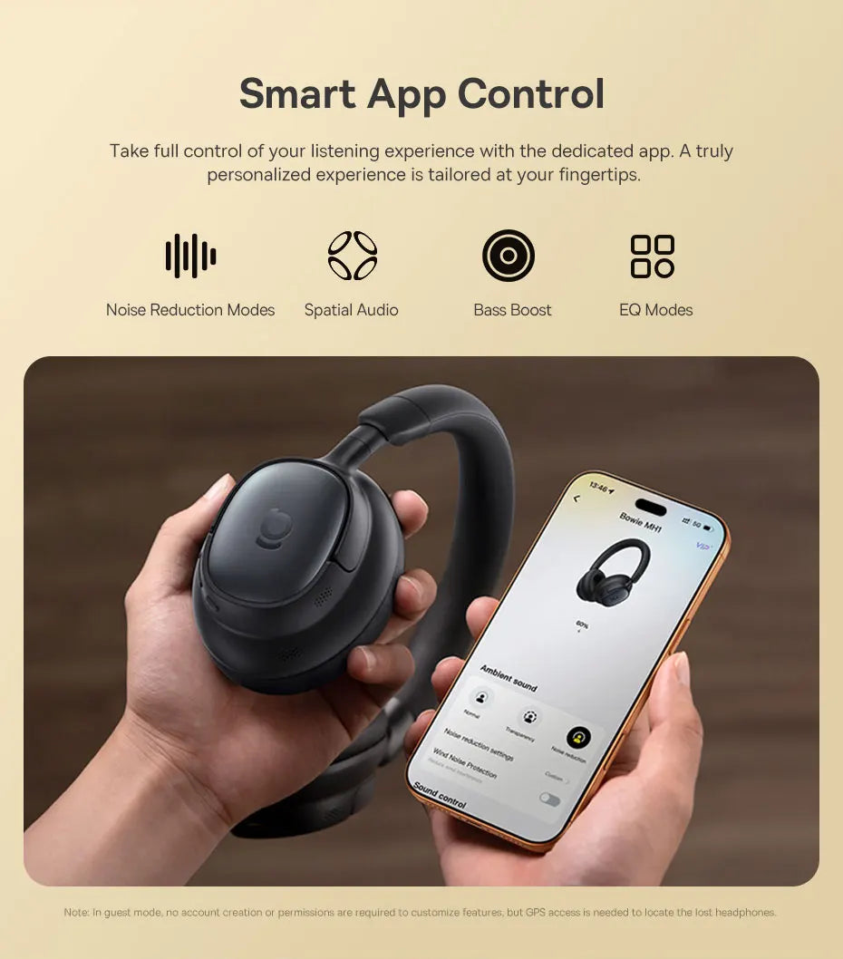 Baseus Bowie MH1 Over-Ear Headphones - 48dB ANC, LDAC Hi-Res, Bluetooth 6.0 | 80H Battery, 36mm Driver, Wireless & Wired
